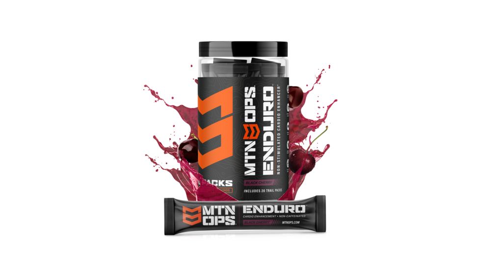 MTN OPS Enduro Cardio Enhancement Non-Caffeinated Energy Drink, 20 Trail Packs, Black Cherry, 1102580320