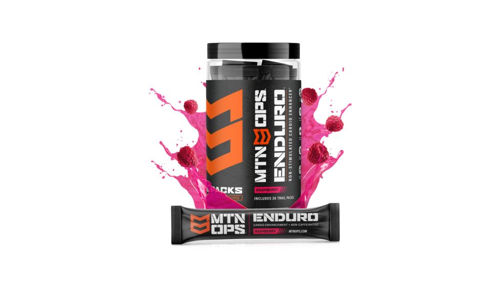 MTN OPS Enduro Cardio Enhancement Non-Caffeinated Energy Drink, 20 Trail Packs, Raspberry, 1028