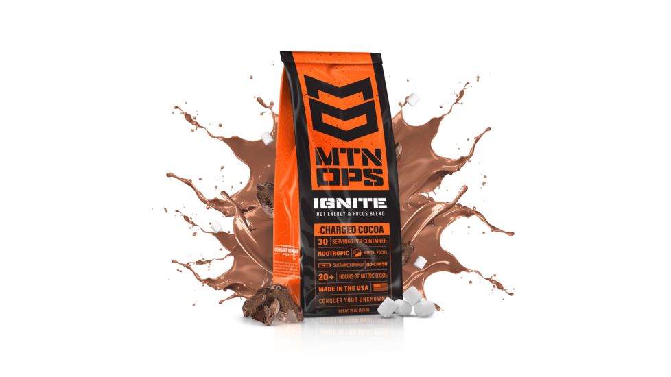 MTN OPS Hot Ignite Supercharged Energy Drink, 30 Servings, Charged Cocoa, 1040-HC