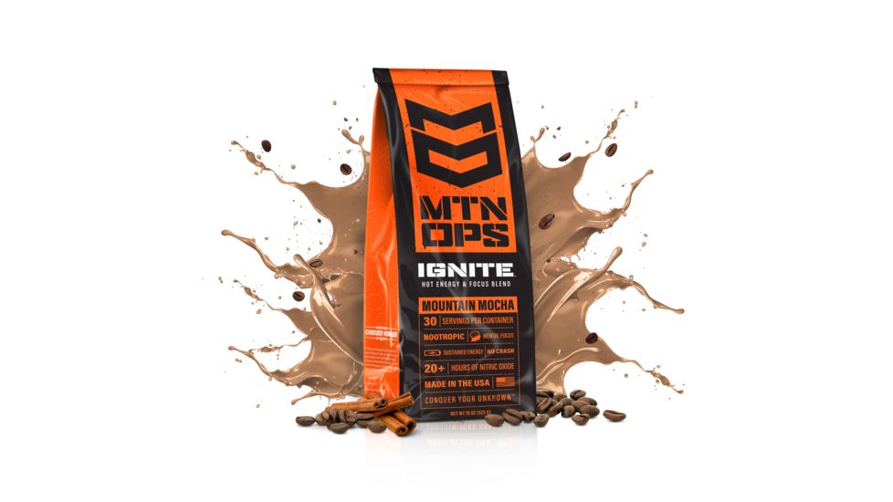 MTN OPS Hot Ignite Supercharged Energy Drink, 30 Servings, Mountain Mocha, 1040-MO