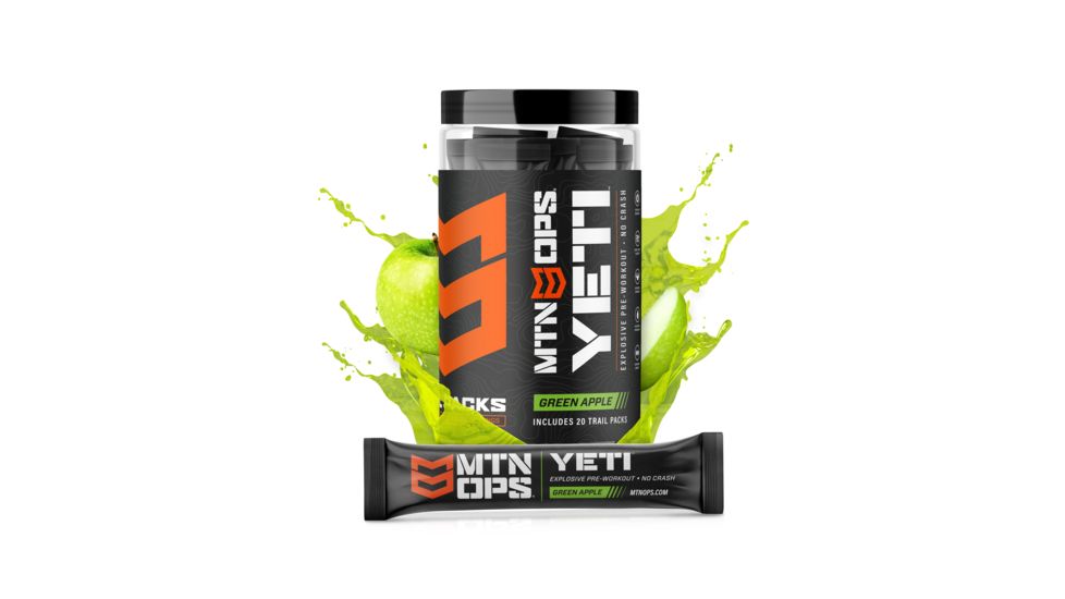 MTN OPS Yeti Monster Pre-workout Powder Energy Drink, 20 Trail Pack, Green Apple, 1101740320