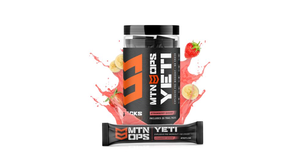 MTN OPS Yeti Monster Pre-workout Powder Energy Drink, 20 Trail Pack, Strawberry Banana, 1019