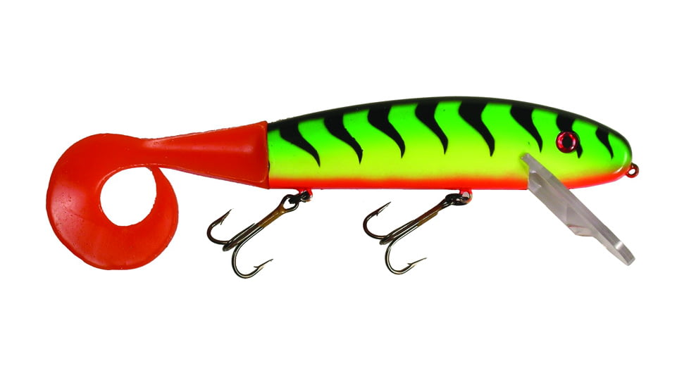 Musky Mania Squirrely Jake Fishing Plug w/ Live Action Tail 9in, 1 1/8 oz, Firetiger Stripe, SQJ9-12