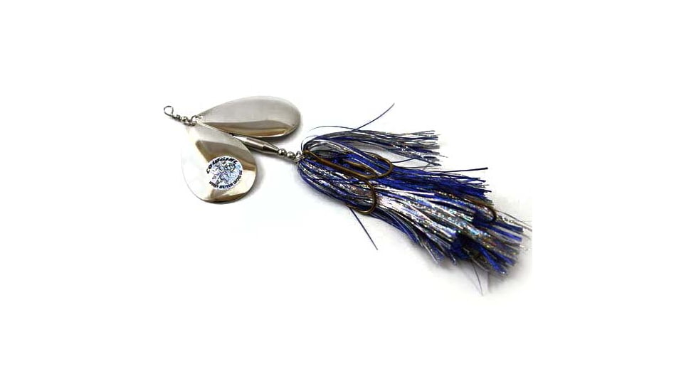 Musky Mayhem Double Cowgirl Musky Spinner, 7/0 Hooks, Blue Silver Nickel, 10in, 2.8oz, DC005