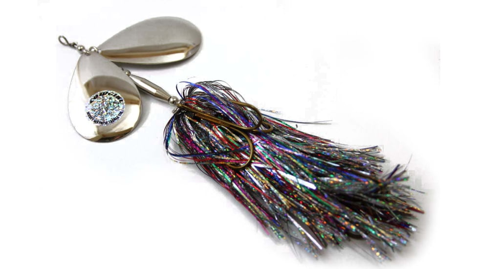 Musky Mayhem Double Cowgirl Musky Spinner, 7/0 Hooks, Rainbow Nickel, 10in, 2.8oz, DC010