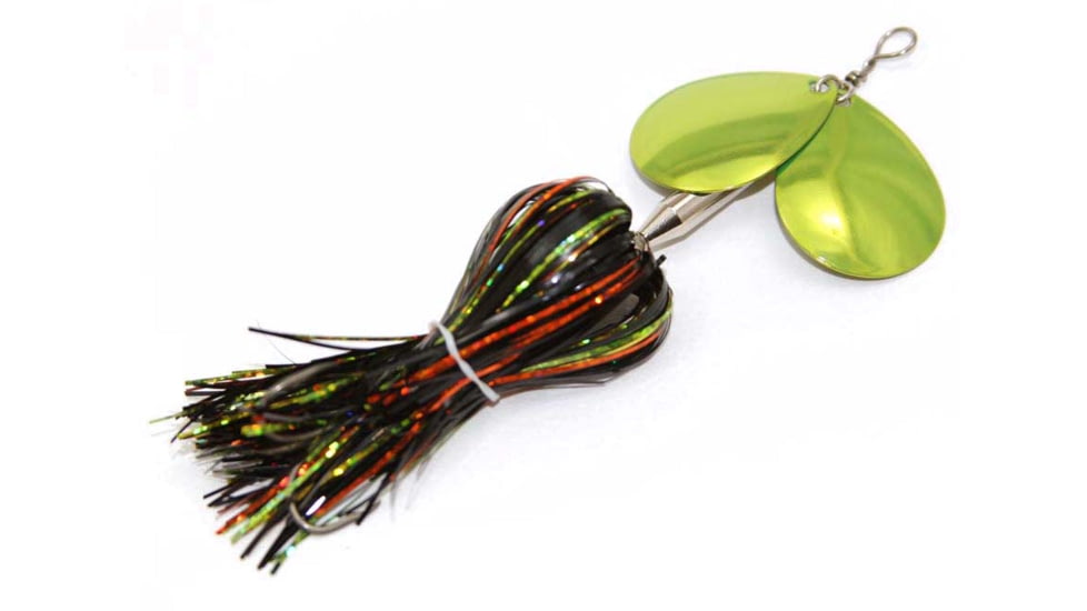 Musky Mayhem Micro Double Cowgirl Musky Spinner, 1/0 Hook, Blackfire/Chartreuse, 5in, .75 oz, MDC04