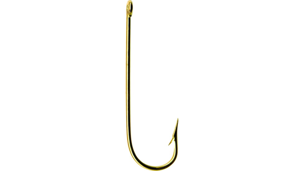 Mustad Aberdeen Hook, Round Bend, Light Wire Ringed Eye, 24Kt Gold, Size 6, 10 per Pack, 3261-GL-6-10
