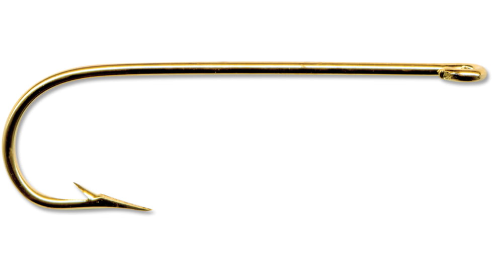 Mustad Aberdeen Hook, Round Bend, Light Wire Ringed Eye, 24Kt Gold, Size 8, 10 per Pack, 3261-GL-8-10