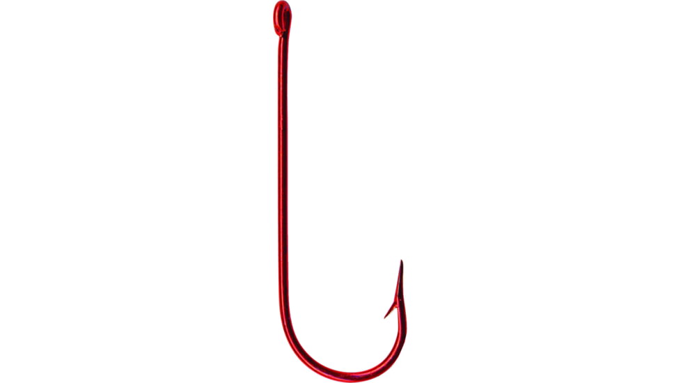 Mustad Aberdeen Hook, Round Bend, Light Wire Ringed Eye, Red, Size 2, 10 per Pack, 3261-RB-2-10