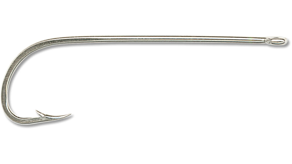 Mustad Classic Hollow Point Beak Hook, Long Shank Offset, Ringed Eye, Nickel, Size 1/0, 8 per Pack, 92611-NI-1/0-8