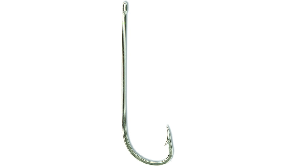 Mustad Classic Hollow Point Beak Hook, Long Shank Offset, Ringed Eye, Nickel, Size 8, 10 per Pack, 92611-NI-8-10