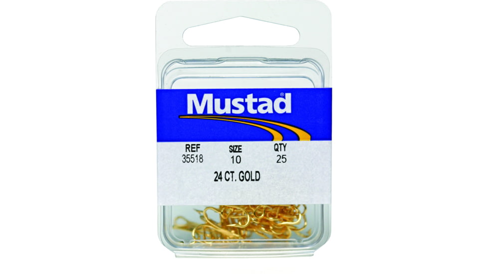 Mustad Classic Treble Hook, Ringed Eye, 24Kt Gold, Size 10, 25 per Pack, 3551-GL-10-25
