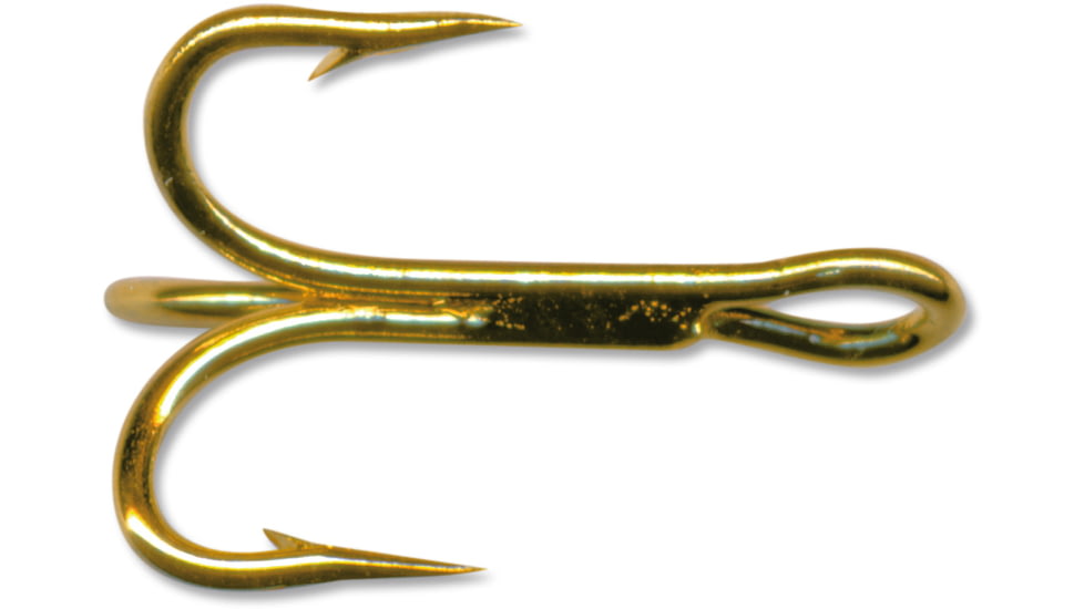 Mustad Classic Treble Hook, Ringed Eye, 24kt Gold, Size 18, 5 per Pack, 3551-GL-18-5