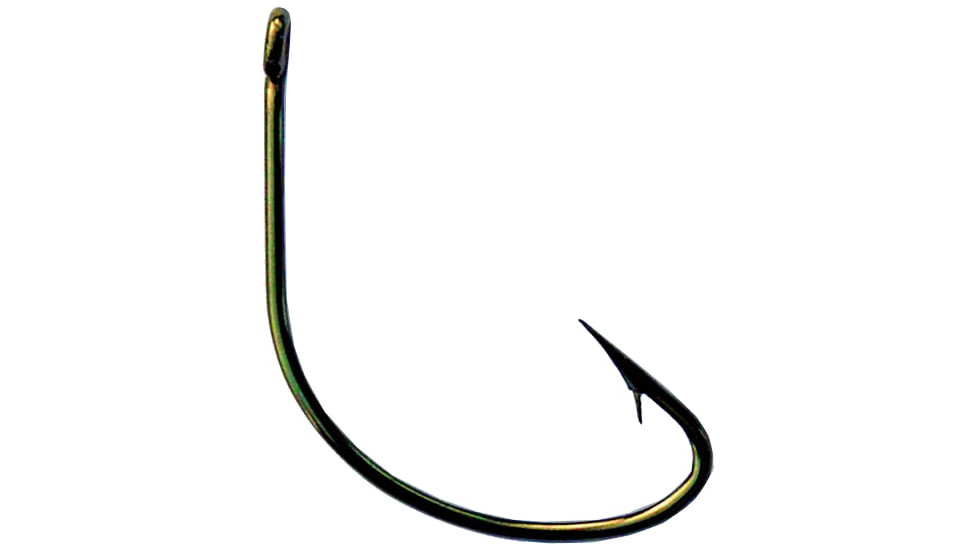 Mustad Classic Wide Gap Hook, Hollow/Reversed Point, Offset, Ringed Eye, Bronze, Size 1, 10 per Pack, 37140-BR-1-10