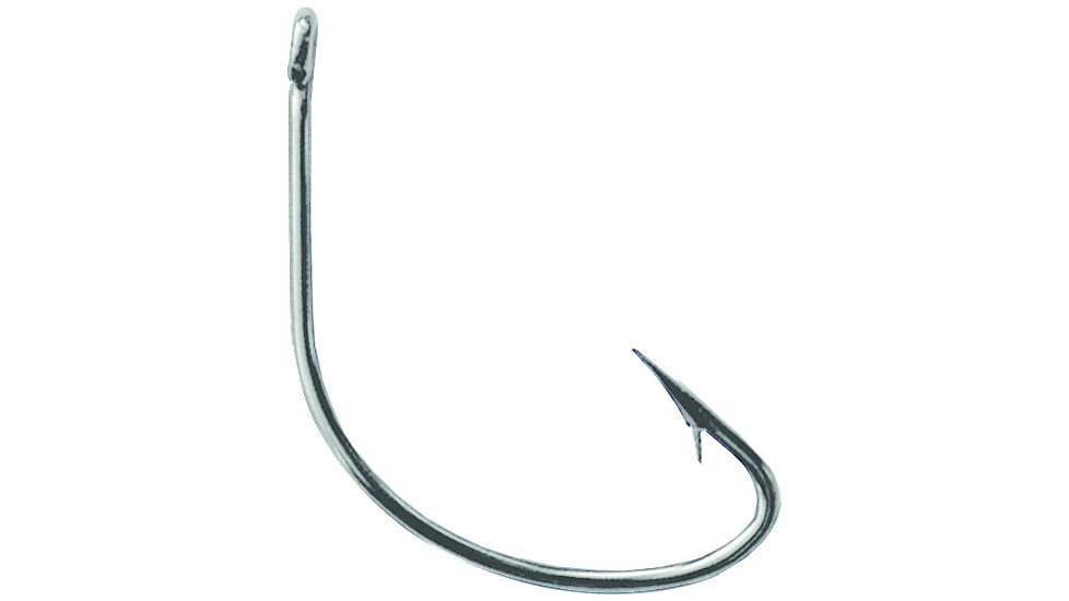 Mustad Classic Wide Gap Hook, Hollow/Reversed Point, Offset, Ringed Eye, Nickel, Size 2, 10 per Pack, 37140-NI-2-10