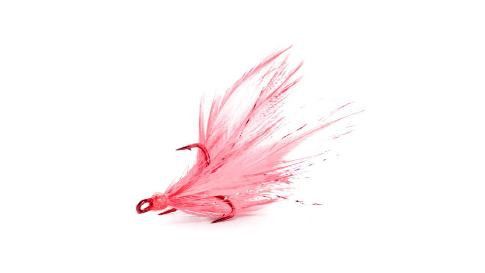 Mustad Dressed Treble Hook #2, Red Hook / Red Grizzly Feathers, 102RR-2-2U