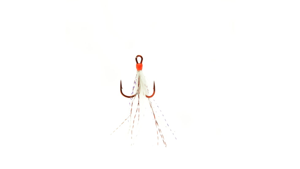 Mustad Dressed Treble Hook #4, Red Hook / White Feathers, 102RW-4-2U