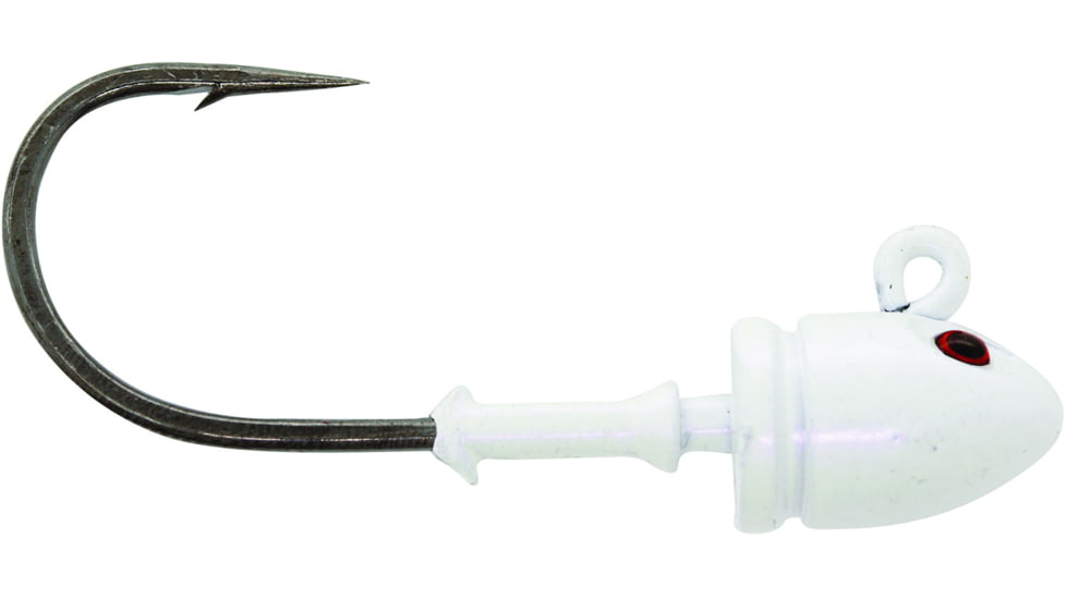 Mustad Elite Bullet Head Jighead, 1 oz, 6/0 Hook, 3D Eyes, White UV, 2/Pack, BUH824-1-WH-2