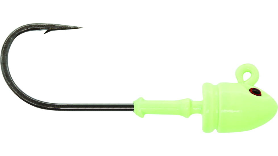 Mustad Elite Bullet Head Jighead, 2 oz, 7/0 Hook, 3D Eyes, Glow Green UV, 2/Pack, BUH824-2-GG-2