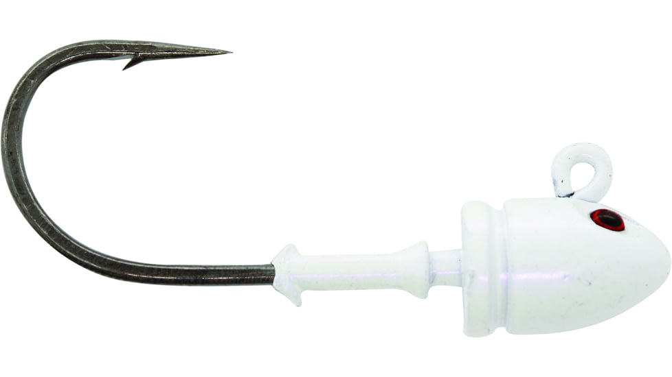 Mustad Elite Bullet Head Jighead, 2 oz, 7/0 Hook, 3D Eyes, White UV, 2/Pack, BUH824-2-WH-2