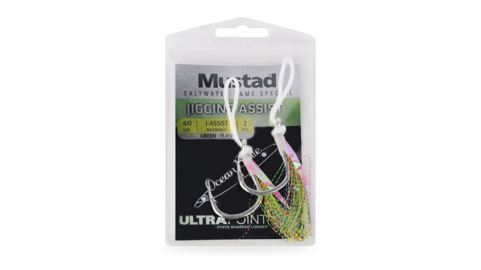 Mustad Heavy Duty Assist Rig, White w/ White Flash &amp; Ring, Size 4/0, J-ASSIST1-4/0-2