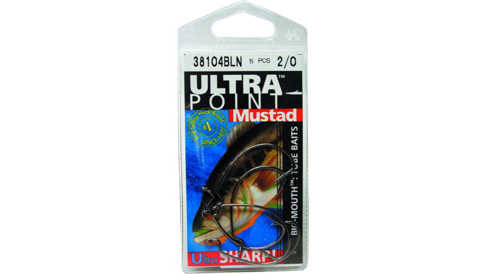 Mustad Ultrapoint Big-Mouth Tube Bait Hook, Needle Point, Extra Wide Gap, Black Nickel, Size 2/0, 5 per Pack, 38104NP-BN-2/0-5U