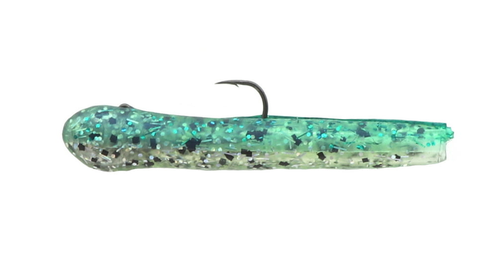 Mutiny Baits 3 1/2inDeep Blue Series Tube Pre-Rigged, 3/8 oz.,2pk.,Emerald, back-mint grn. w/emld flk&amp;stks/belly-clear w/holo stks, 331-MB449