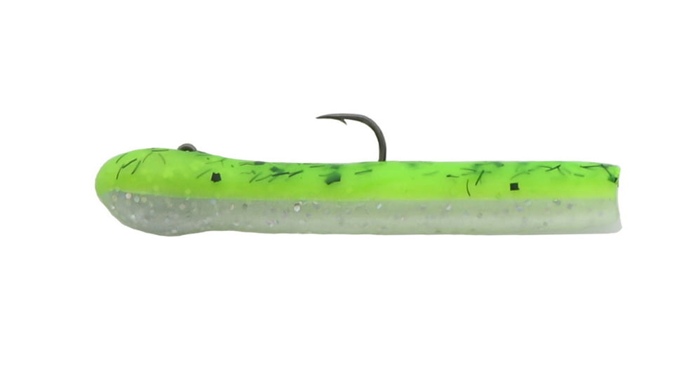 Mutiny Baits 3 1/2inDeep Blue Series Tube Pre-Rigged, 3/8 oz., 2pk.,White Tiger, back-chart. Pepper/belly-pearl, 331-MB447