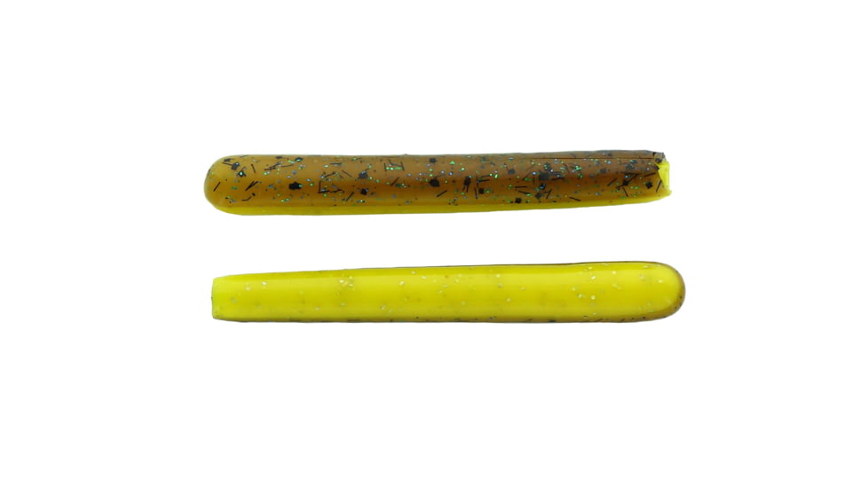 Mutiny Baits 4 1/2in Deep Blue Series Tube, 25pk., The Brown Bait, back-brwn w/blk, blue, grn flk., yellow w/holo flk. Belly, 340-MB453-25