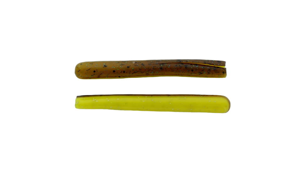 Mutiny Baits 5 1/2in Deep Blue Series Tube, 5, pk., The Brown Bait, back-brwn w/blk, blue, grn flk., yellow w/holo flk. Belly, 350-MB453
