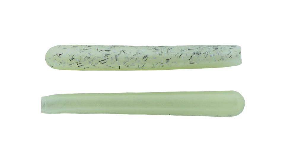 Mutiny Baits Deep Blue Series Tube, 4 1/2in, 5pk., Glow Beard, back-pearl w/holo glitter and blk sticks/belly- glow, 340-MB444