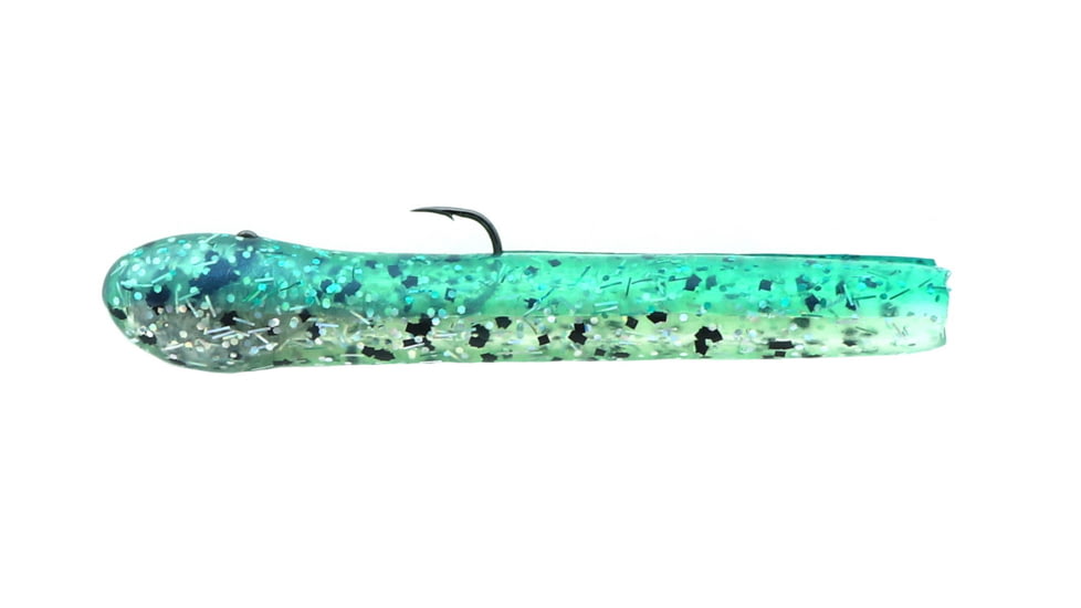 Mutiny Baits Deep Blue Series Tube Pre-Rigged, 4 1/2in,3/8 oz.,2pk.,Emerald, back-mint grn. w/emld flk&amp;stks/belly-clear w/holo stks, 341-MB449