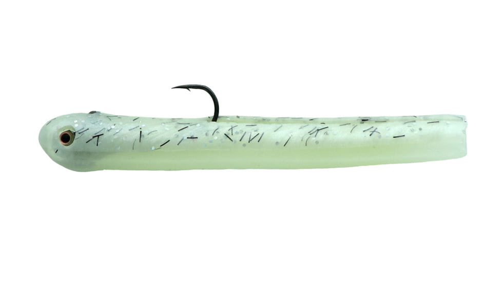 Mutiny Baits Deep Blue Series Tube Pre-Rigged Tube, 2, 4 1/2in, Glow Beard-Black Pearl, 341-MB444