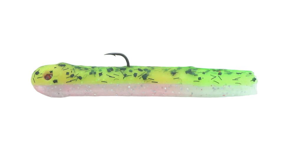 Mutiny Baits Deep Blue Series Tube Pre-Rigged Tube, 2, 4 1/2in, White Tiger, back-chart. Pepper/belly-pearl, 341-MB447