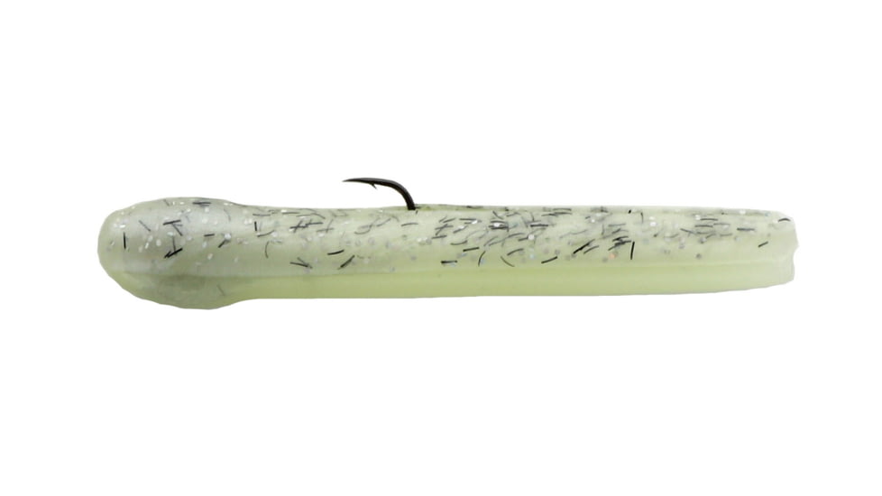 Mutiny Baits Deep Blue Series Tube Pre-Rigged Tube, 2, 4 1/2in, Glow Beard-Black Pearl, 342-MB444