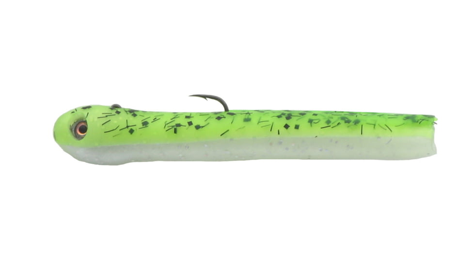 Mutiny Baits Deep Blue Series Tube Pre-Rigged Tube, 2, 4 1/2in, White Tiger, back-chart. Pepper/belly-pearl, 342-MB447