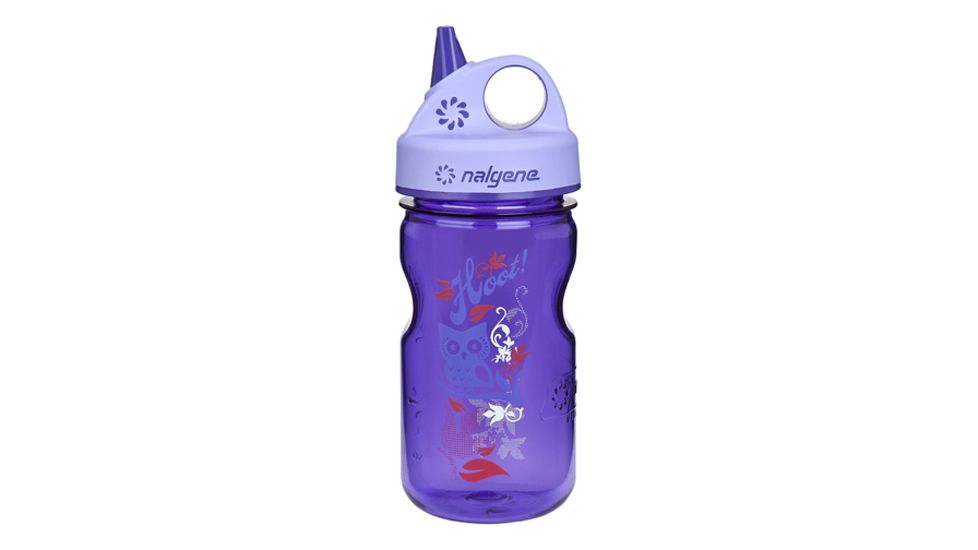 Nalgene Grip-N-Gulp Kids Water Bottle, Purple With Hoot Art 703119