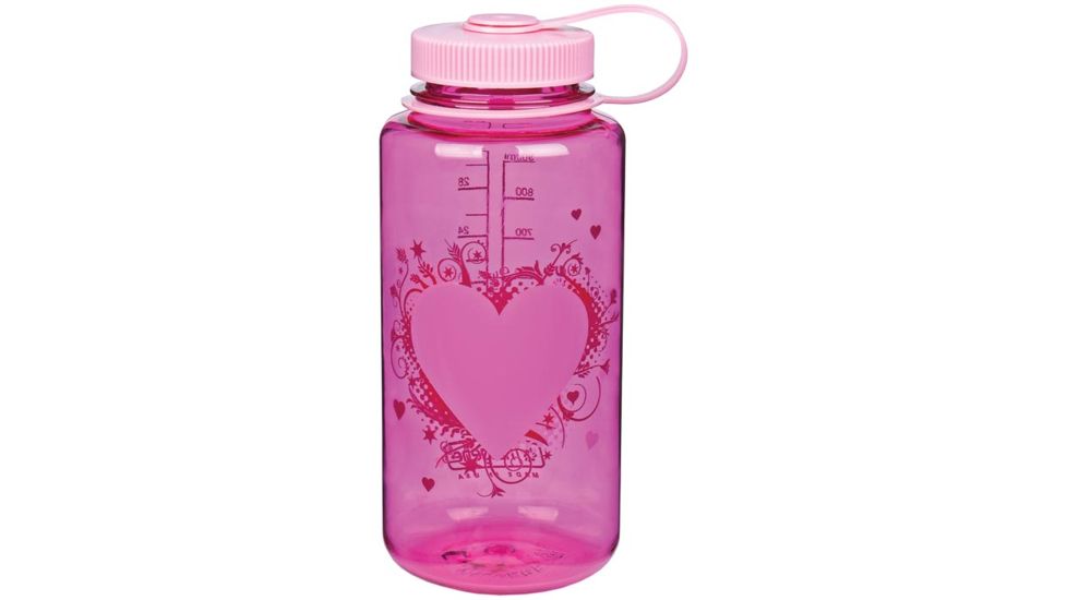 Nalgene 32oz Wide Mouth Bottle, Pink Heart w/Pink Lid, 341839