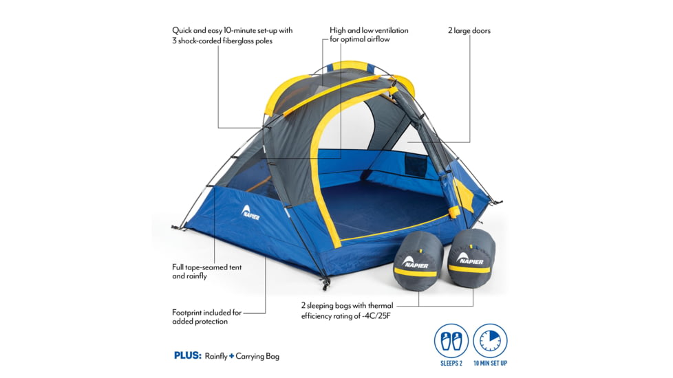 Napier Lite Pack Tent, Blue/Gray/Yellow, 7.3ft x 6.8ft, 91200