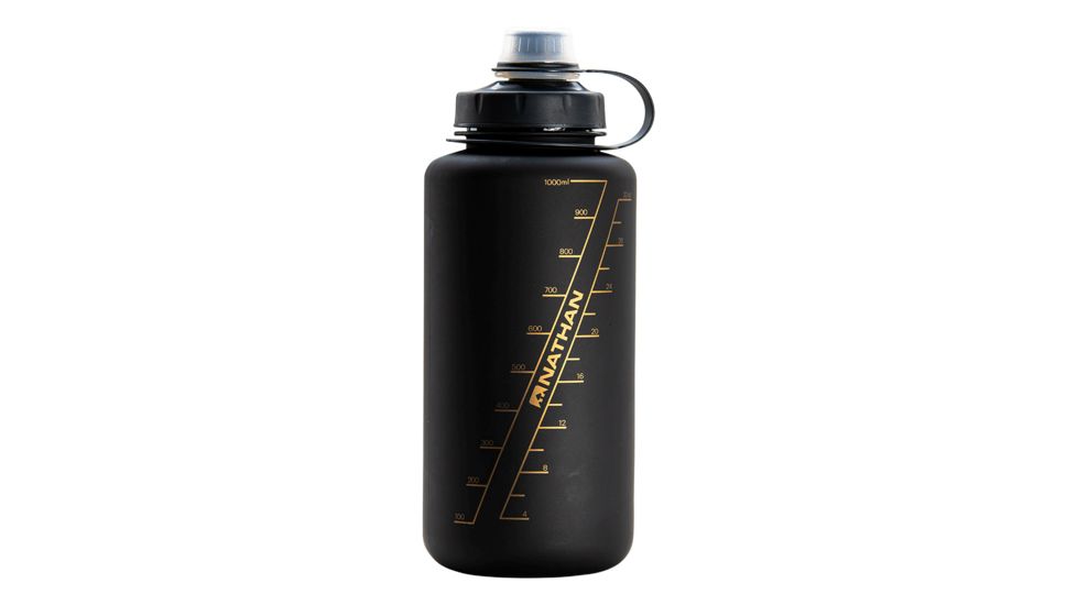 Nathan BigShot Hydration Bottle - 34oz/1L, Black/Black/Gold, NS4321F-0332-010LI