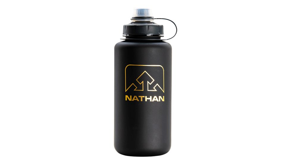 Nathan BigShot Hydration Bottle - 34oz/1L, Black/Black/Gold, NS4321F-0332-010LI