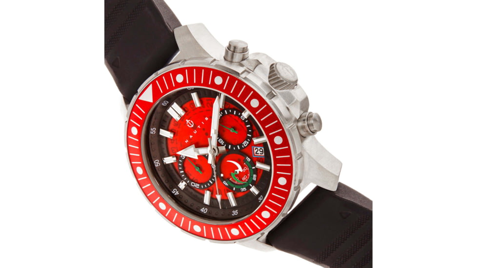 Nautis Caspsian Chronograph Strap Watch w/Date, Black/Red, One Size, 21227G-D