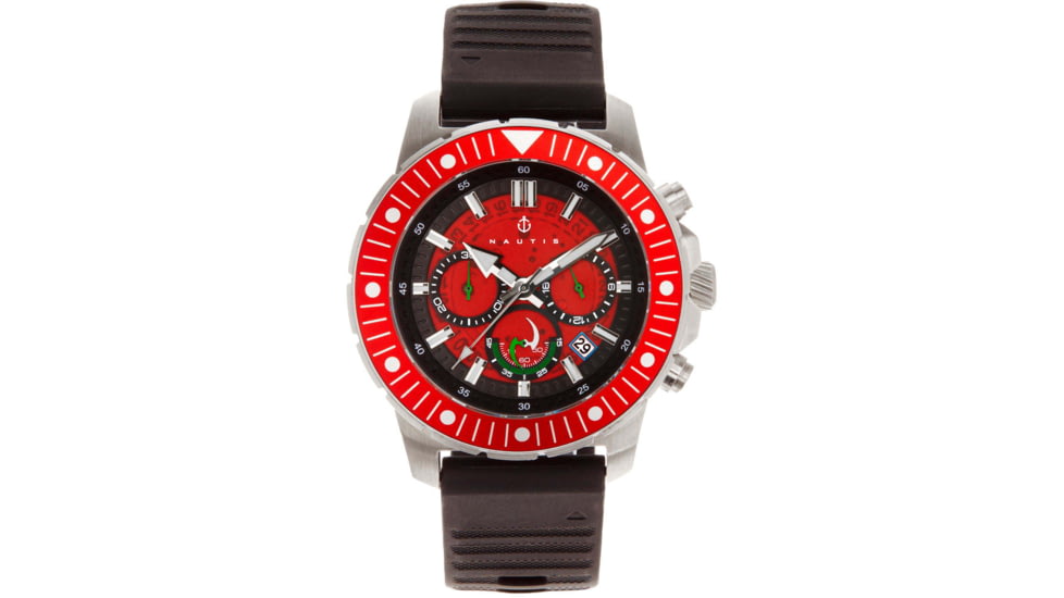 Nautis Caspsian Chronograph Strap Watch w/Date, Black/Red, One Size, 21227G-D