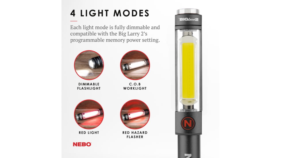 Nebo Big Larry 2 COB LED Flashlight, AA, White/Red COB, 500 Lumens, Gray, NEB-WLT-0001