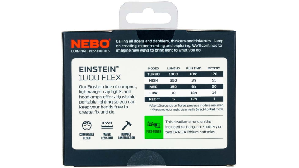 Nebo Einstein COB LED Headlamp, Lithium Ion, White, 1000 Lumens, Black, NEB-HLP-0007