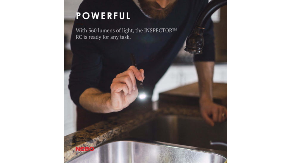 Nebo Inspector RC Rechargeable Waterproof LED Penlight, 360 Lumens, Black, NEB-POC-0005