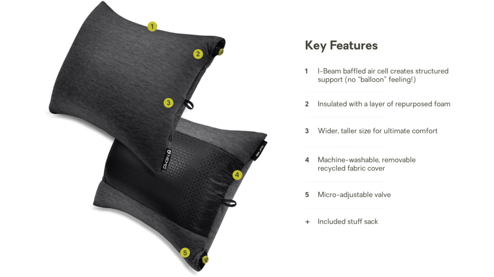 NEMO Equipment 2025 Fillo King Luxury Camping Pillow, Black Pearl / Birch Bud, 811666036056