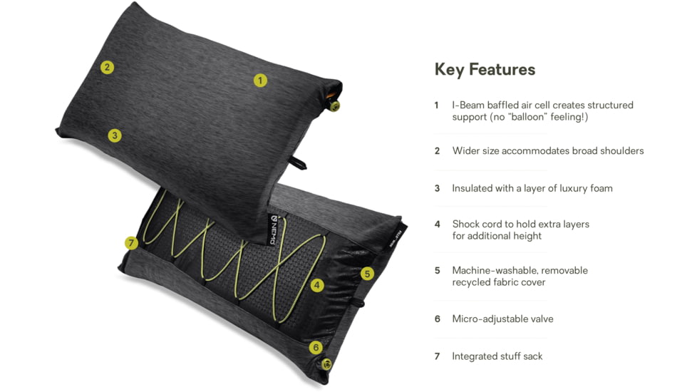 NEMO Equipment 2025 Fillo Wide Camping Pillow, Black Pearl / Birch Bud, Wide, 811666036070