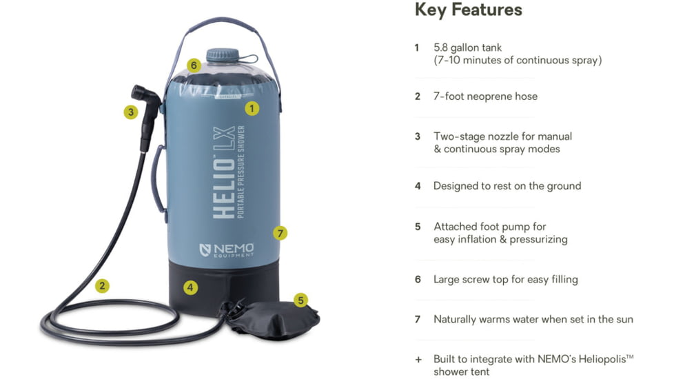 NEMO Equipment 2025 Helio LX Pressure Shower, Fortress / Silt / Black, 811666036094