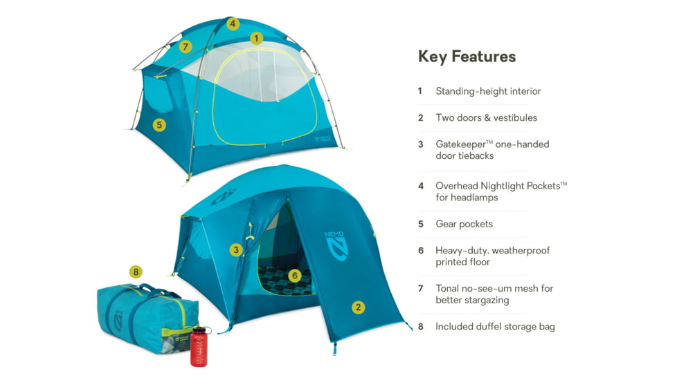 NEMO Equipment Aurora Highrise Camping Tent, Atoll/Oasis, 6 Person, 811666036476